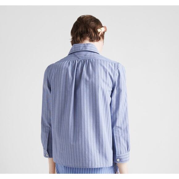 Prada Striped Poplin Blouse Long Sleeve Navy - 42 - Picture 3 of 3